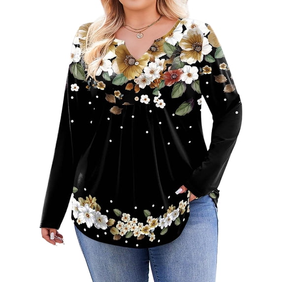 Weardear Womens Plus Size Long Sleeve Shirts V Neck Fall Tunic Tops for Dressy Casual