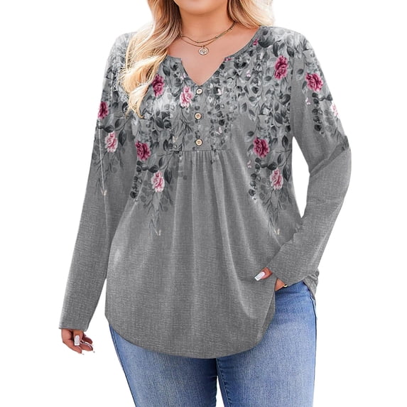 Weardear Womens Plus Size Long Sleeve Shirts V Neck Fall Tunic Tops for Dressy Casual
