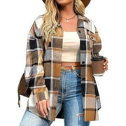 WEARDEAR Womens Plus Size Shacket Jacket Flannel Plaid Long Sleeve Button Down Shirts Casual Fall Blouses Tops