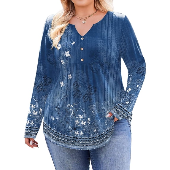 Weardear Womens Plus Size Long Sleeve Shirts V Neck Fall Tunic Tops for Dressy Casual