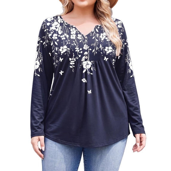 Weardear Womens Plus Size Long Sleeve Shirts V Neck Fall Tunic Tops for Dressy Casual