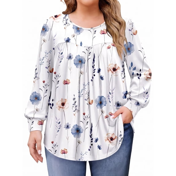 Weardear Womens Plus Size Tops Long Sleeve Shirts Crew Neck Flowy Tunic Top