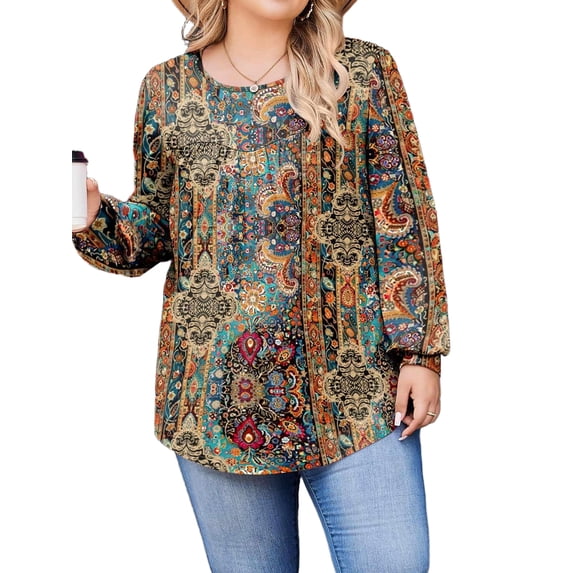 Weardear Womens Plus Size Tops Long Sleeve Shirts Crew Neck Flowy Tunic Top