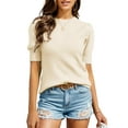 thumbnail image 1 of Weardear Womens Puff Short Sleeve Sweater Crew Neck Pullover Tops Ribbed Knit Sweater Blouse Elegant Top, 1 of 7