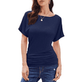 thumbnail image 1 of Weardear Womens Ruched Tops Dolman Short Sleeve Shirts Casual T Shirts Boat Neck Summer Off Shoulder Batwing Tops, 1 of 6
