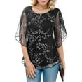 thumbnail image 1 of Weardear Womens Tops Ruffle 3/4 Sleeve Mesh Blouses Loose Flowy Tops Stretchy Shirts, 1 of 5