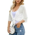 thumbnail image 1 of Weardear Womens Sheer Mesh Shrug Tie Front 3/4 Bell Sleeve Summer Cropped Bolero Cardigan, 1 of 7