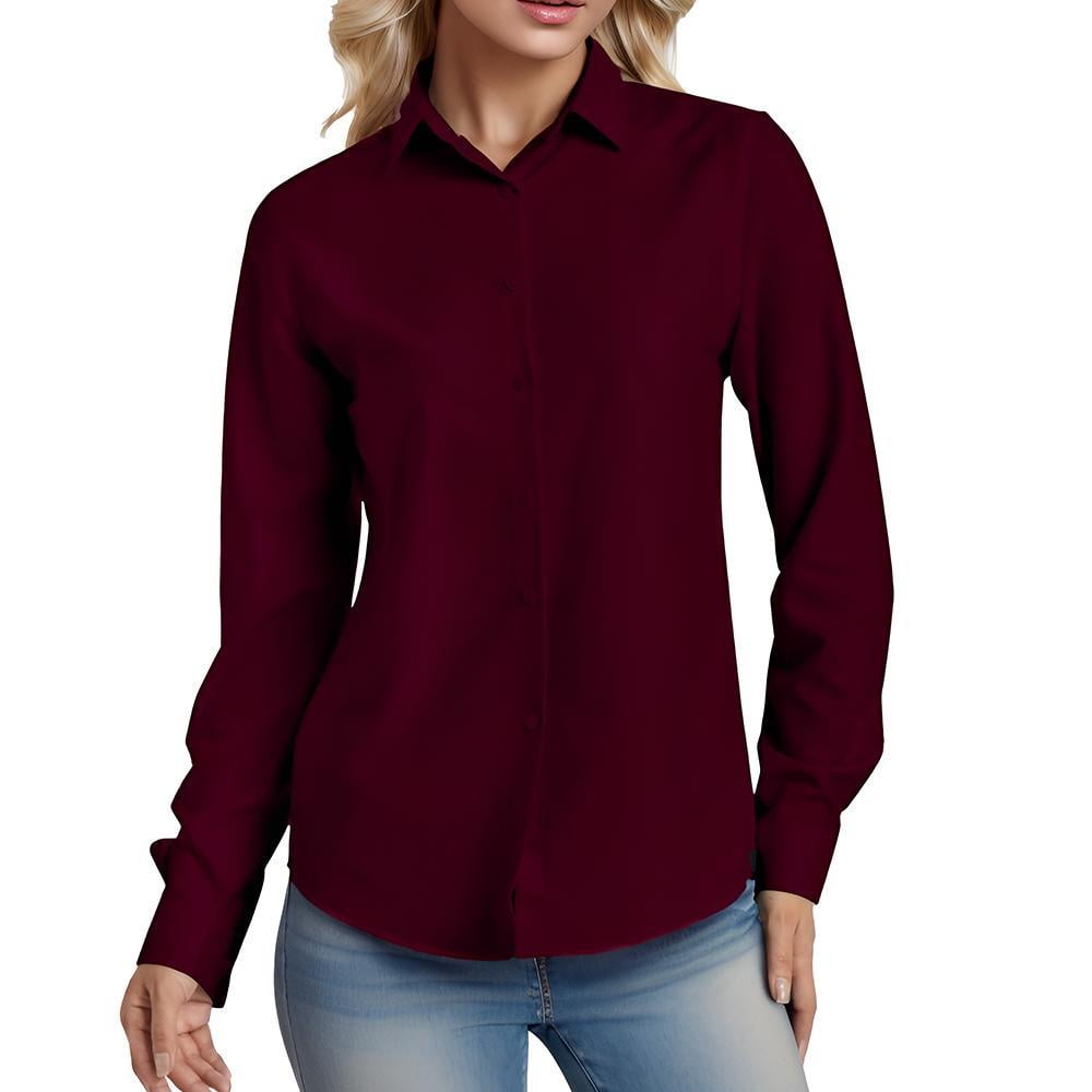 Weardear Womens Smooth WrinkleFree Button Down Shirts Solid Long