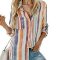 thumbnail image 1 of Weardear Womens Striped Button Down Blouse Long Roll up Sleeve Tunic Shirt Casual Loose Fit V Neck Tops with Pockets S-XXL, 1 of 6