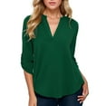 thumbnail image 1 of Weardear Womens Summer 3/4 Sleeve Roll Tops Chiffon Tunic Blouses Casual V Neck Work Blouses Tops, 1 of 7