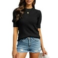 thumbnail image 1 of Weardear Womens Summer Short Sleeve Knit Tops Puff Solid Color Pullover Sweater Casual Crew Neck Blouses Tops, 1 of 6