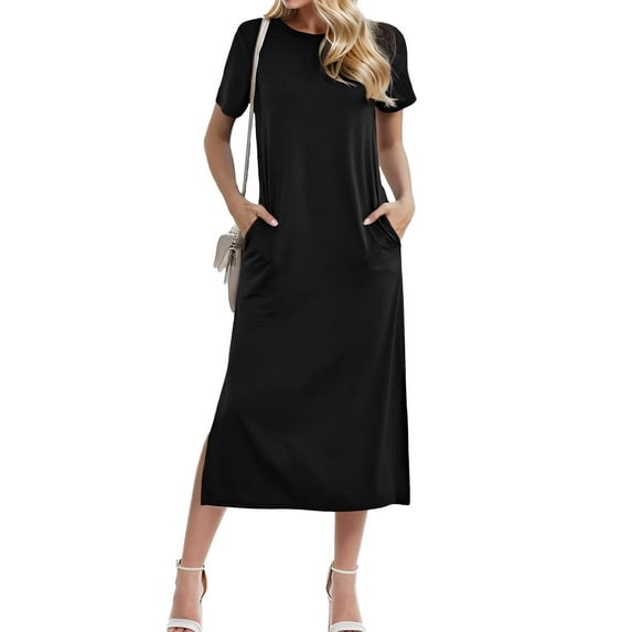 Weardear Women's Short Sleeve Split Maxi Dress Casual Plain Tie Dye Print Tshirt Long Dresses with Pockets