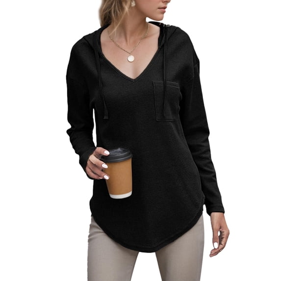 Weardear Womens Sweatshirts Lightweight Hoodie Fall V Neck Long Sleeve Pullover Sweaters with Front Patch Pocket