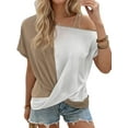 thumbnail image 1 of Weardear Womens T Shirts Twist Knot Color Block Loose Fit Cold Shoulder Tops, 1 of 5