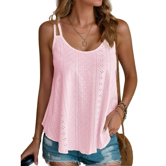 Weardear Womens Tank Tops Fashion Eyelet Embroidery Sleeveless Camisole Scoop Neck Loose Casual 2024 Summer Clothes Flowy Shirts