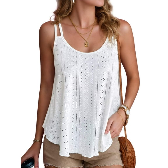 Weardear Womens Tank Tops Fashion Eyelet Embroidery Sleeveless Camisole Scoop Neck Loose Casual 2024 Summer Clothes Flowy Shirts