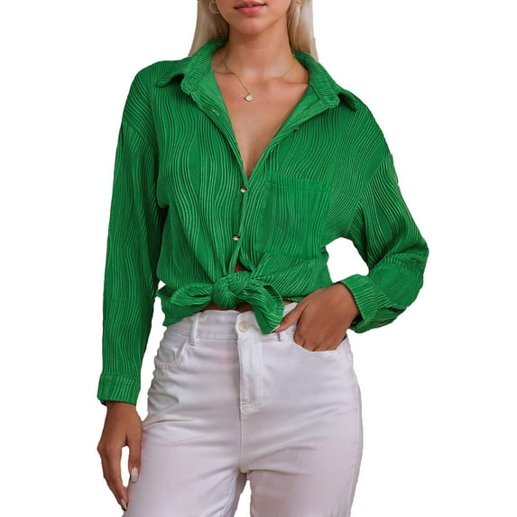 Weardear Womens Textured Button Down Long Sleeve Shirt Casual Work Office Blouse Top