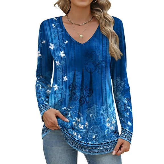 Weardear Women Long Sleeve Shirts V Neck Fall Tops Loose Fit Dressy Casual Blouses Pleated Tunic Tops
