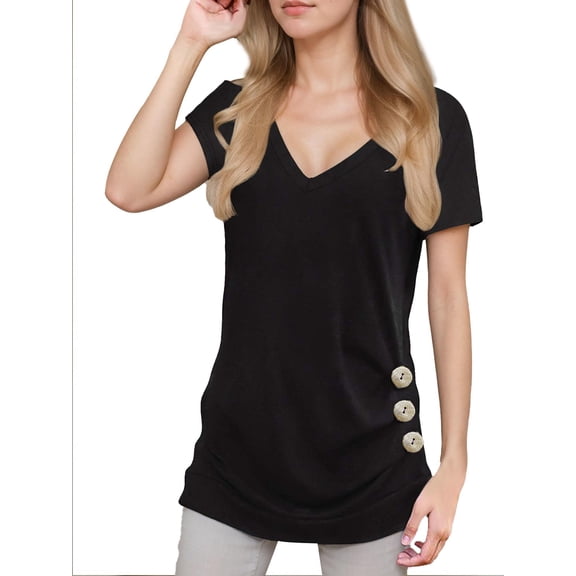 Weardear Womens Tops Short Sleeve V Neck Summer Shirts Casual Tunic, S-XXL