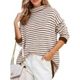 thumbnail image 1 of Weardear Womens Turtleneck Pullover Sweaters 2024 Striped Warm Long Sleeve Knit Tunic Jumper Tops, 1 of 6