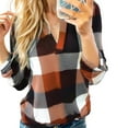 thumbnail image 1 of Weardear Womens V Neck Basic Plaid Print Cotton Cuffed Shirts Long Sleeve Work Tops Blouses S-5XL, 1 of 6