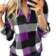 thumbnail image 1 of Weardear Womens V Neck Basic Plaid Print Cotton Cuffed Shirts Long Sleeve Work Tops Blouses S-5XL, 1 of 6