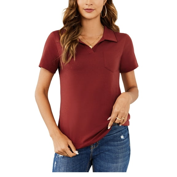 Weardear Womens Summer Short Sleeve Polo Shirts Fashion Collared Blouses V Neck Casual Work Tops