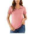 thumbnail image 1 of Weardear Womens Summer Short Sleeve Polo Shirts Fashion Collared Blouses V Neck Casual Work Tops, 1 of 7