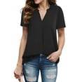 thumbnail image 1 of Weardear Womens Work Clothes Short Sleeve Chiffon Blouse V Neck Curved Hem Sheer Business Formal Shirts Chiffon Tops, 1 of 5