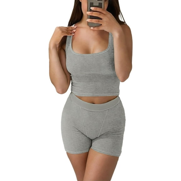 Weardear Workout Sets for Women Two Piece Casual Yoga Outfits Ribbed Crop Tank Top High Waist Leggings Active Wear