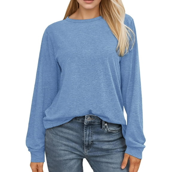 Wearear Womens Long Sleeve Tops 2024 Striped Shirt Drop Shoulder Crew Neck Tops Loose Fit Casual Shirts