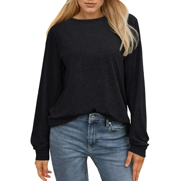 Wearear Womens Long Sleeve Tops 2024 Striped Shirt Drop Shoulder Crew Neck Tops Loose Fit Casual Shirts