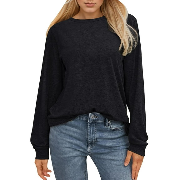 Wearear Womens Long Sleeve Tops 2024 Striped Shirt Drop Shoulder Crew Neck Tops Loose Fit Casual Shirts