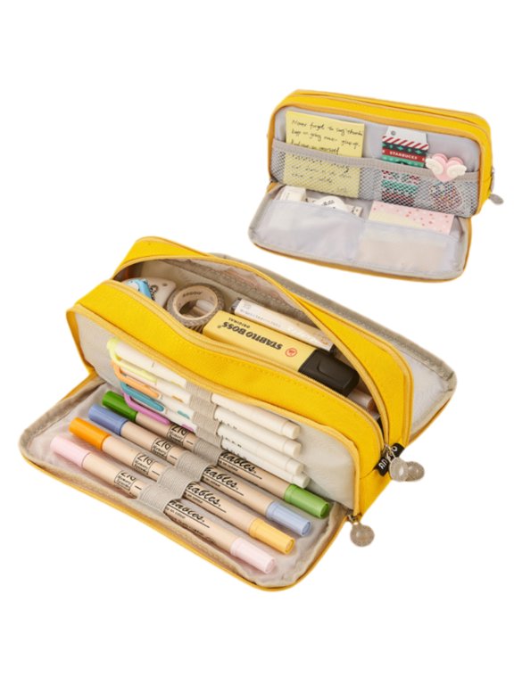 Large Capacity Solid Pencil Cases with 3 Compartments, Multicolor