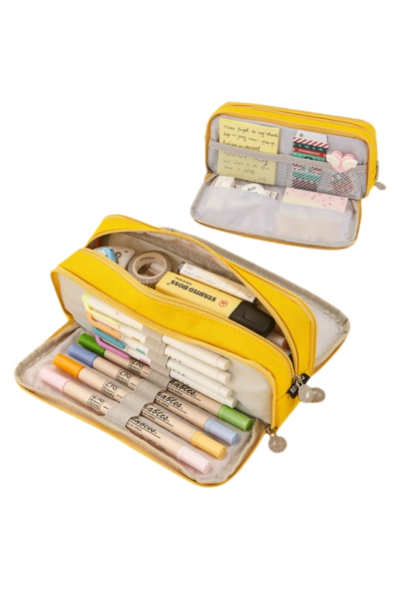 Large Capacity Solid Pencil Cases with 3 Compartments, Multicolor