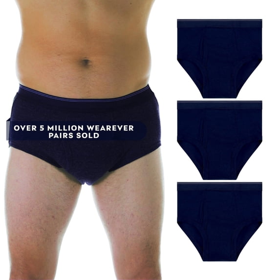 Wearever Men's Incontinence Underwear Open Fly Washable Briefs, Maximum Absorbency 3-Pack