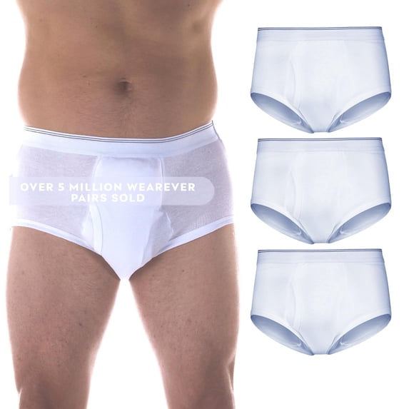 Wearever Men's Incontinence Underwear Open Fly Washable Briefs, Maximum Absorbency 3-Pack
