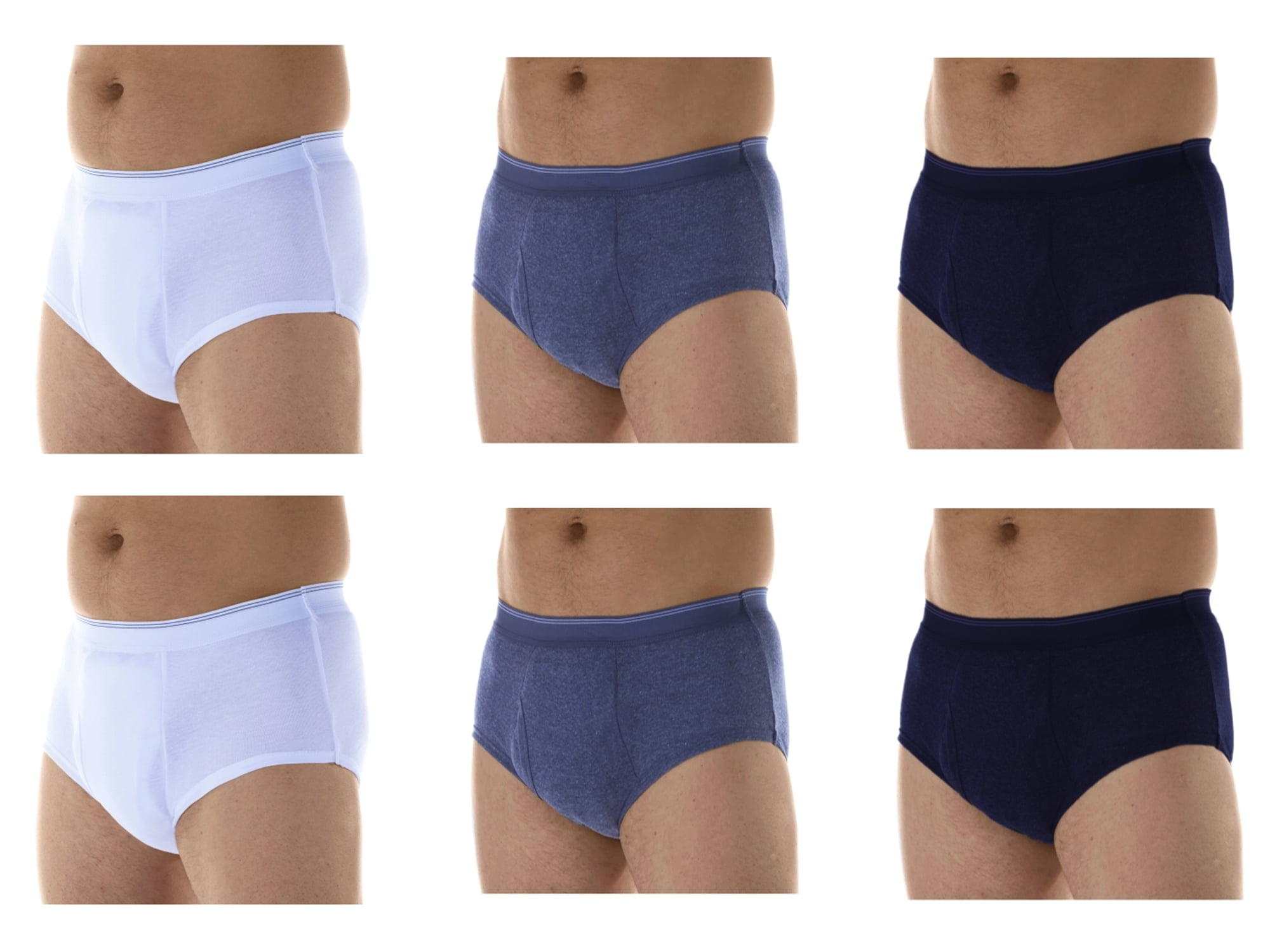 Wearever Men's Incontinence Underwear Open Fly Washable Briefs, Maximum Absorbency Assorted 6
