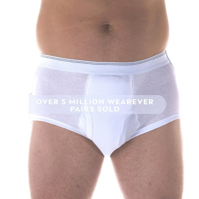 Wearever Men's Incontinence Underwear Open Fly Washable Briefs, Reusable Single Pair