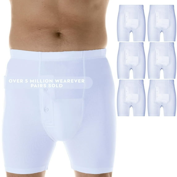 Wearever Men's Incontinence Underwear Washable Bladder Control Boxer Briefs with Tapered Leg, 6-Pack