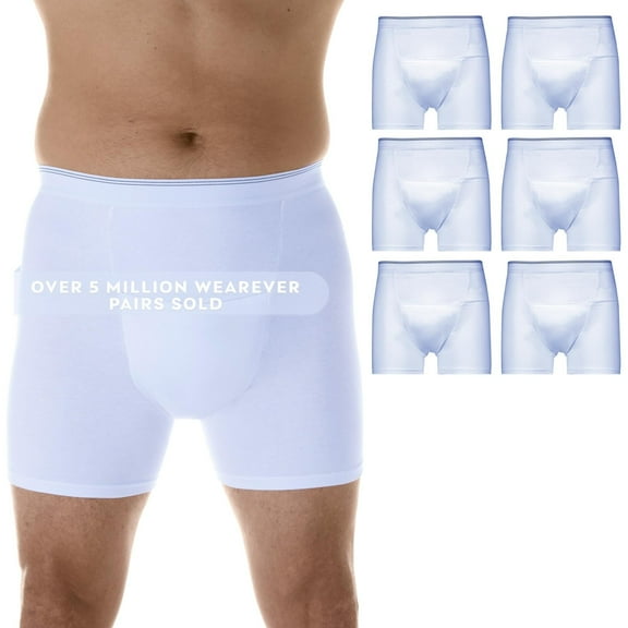 Wearever Men's Incontinence Underwear Washable Boxer Briefs, Maximum Absorbency 6-Pack