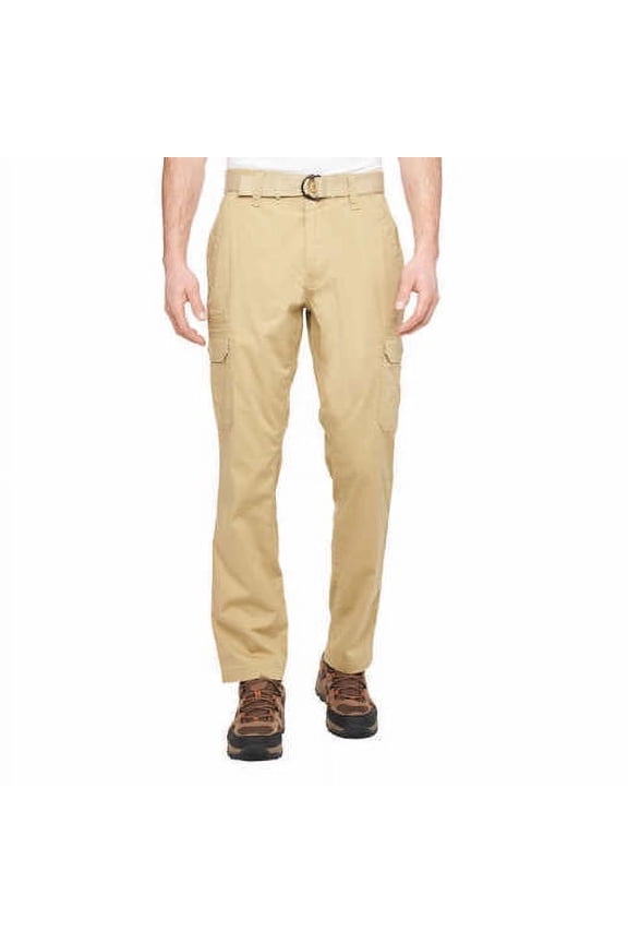 Men's Free Band Stretch Cargo Pant with Removable D Ring Belt (Tan, 36W x 34L)