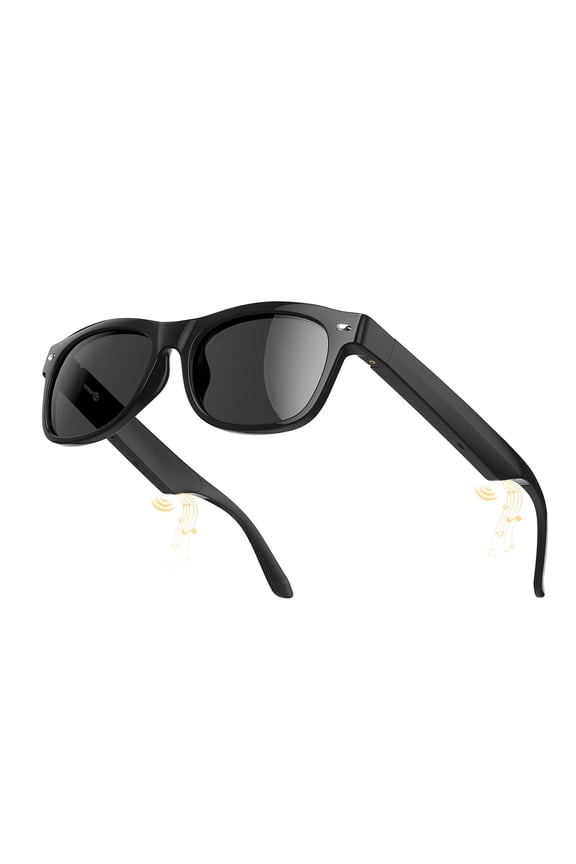 WeariQ Bluetooth Smart Glasses  Shiny Black Audio Sunglasses with Polarized Lenses, Open-Ear Speakers, 10-Hour Playtime