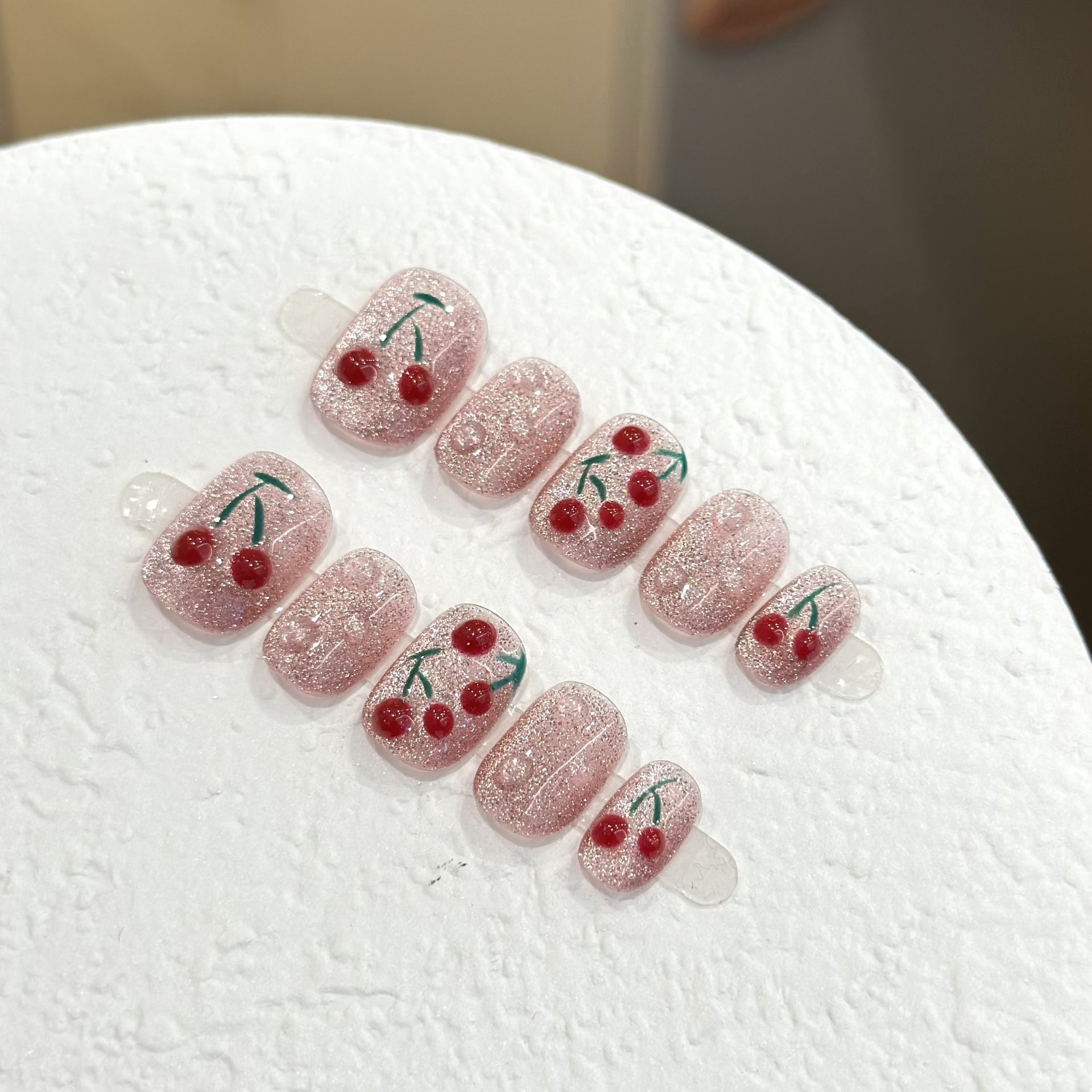 Wearing Nail Cherry Spar Cat's Eye Pink Detachable Nail Patch Short Phototherapy Nail Finished Wholesale Candy Color