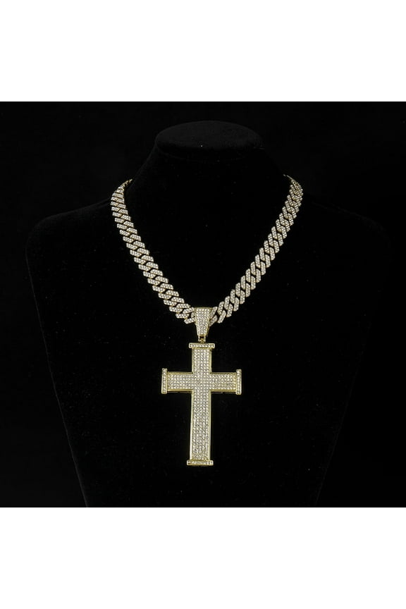 1pc 2025 New Style Cross Pendant Necklace Set, Gold Style, for Men, Suitable for Outings