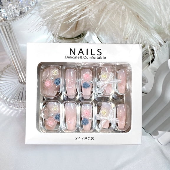 Wearing armor handmade pure desire girl flower lace bow gentle fake nail patch finished nail piece U26