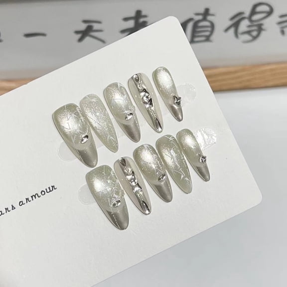 Wearing armor pure handmade high-end atmosphere hand-painted bamboo Chinese style highlight cat eye magic mirror French manicure wholesale