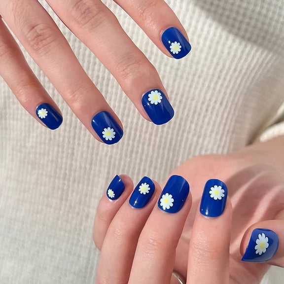 Wearing nail blue small daisy nail piece wholesale finished fake nail removable nail piece nail piece nail piece nail patch