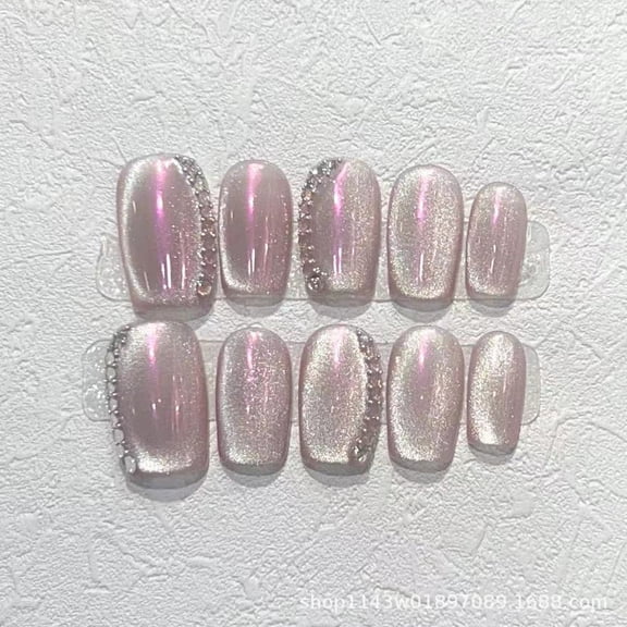 Wearing nail handmade high-end purple aurora magic mirror powder cat eye manicure finished fake nail piece removable and repetitive