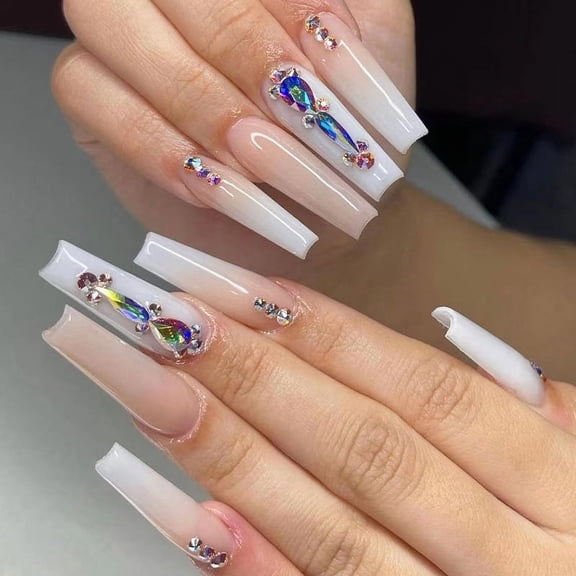 Wearing nail pads, long ballet rhinestones, nude, milky white, smudged nail art products, fake nails, finished nail pads wholesale